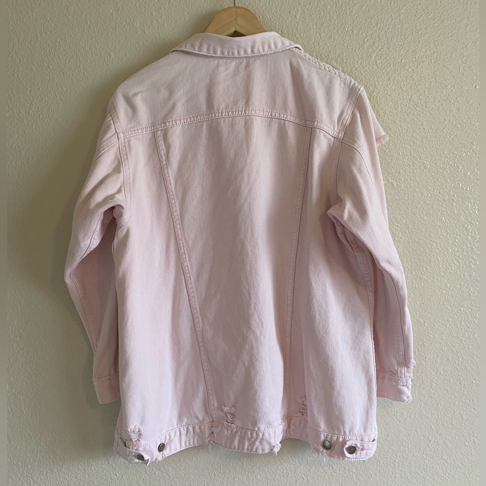 Light Pink Distressed Denim Jacket - Picture 2 of 10